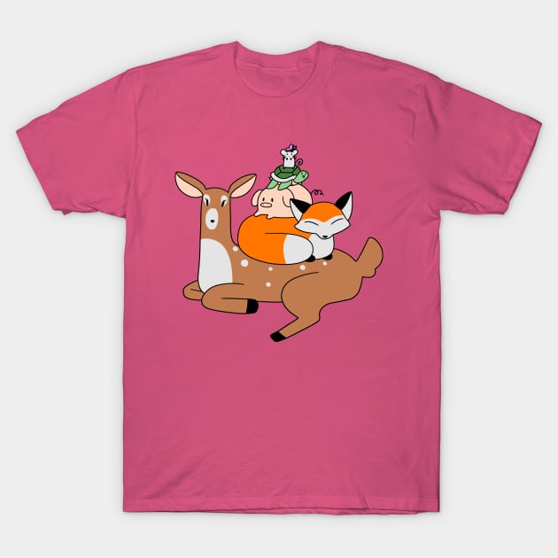 Deer Fox Pig Turtle Mouse Stack T-Shirt by saradaboru